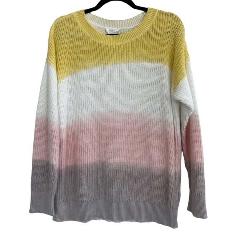 LOFT Ombre Crewneck Sweater in Yellow, White, Pink & Gray